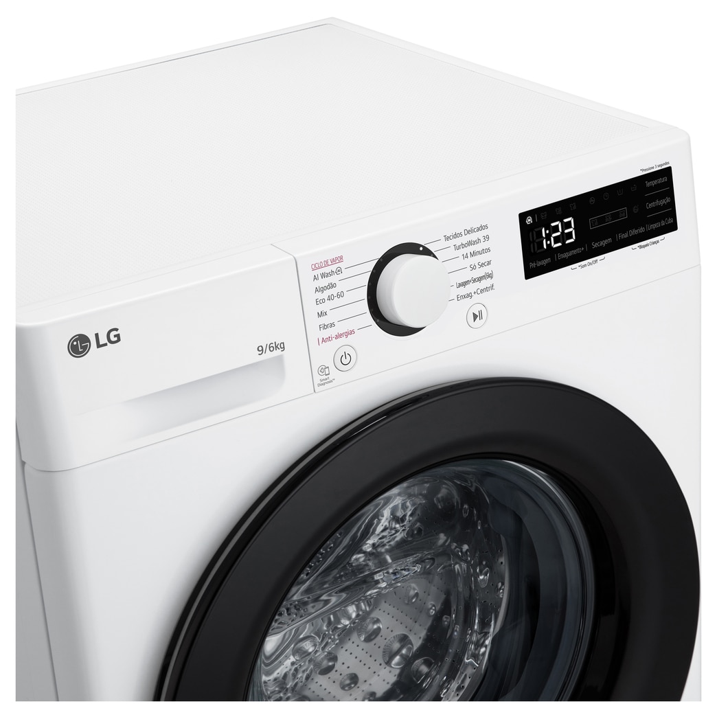 LG Máquina de lavar e secar roupa LG F4DR509S6W, 9/6 kg, eficiência energética A-10%/D, 1400 r.p.m., AI DD™, Steam™, branco, F4DR509S6W